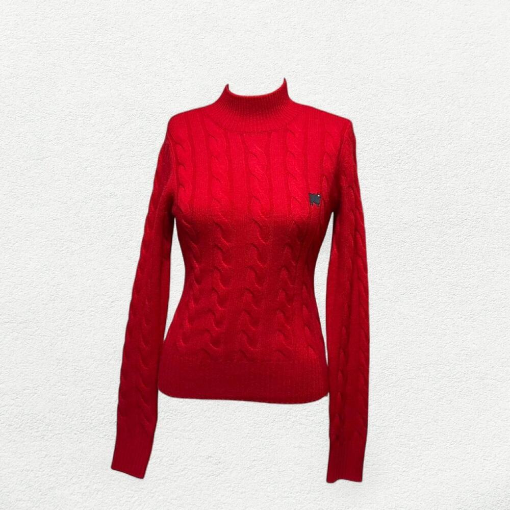 Rowing Blazers Warm Wonderful Cashmere Cable Sheep Turtleneck Sweater Diana Red